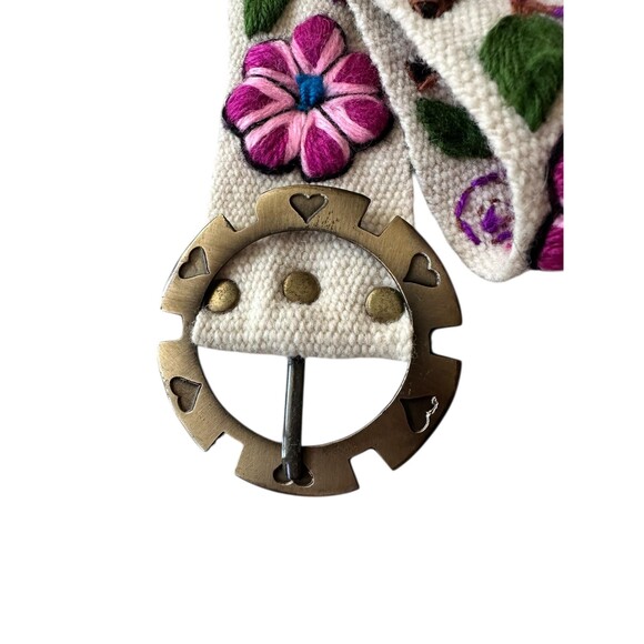 Handmade Peruvian Embroidered Wool Belt - Floral Boho Ethnic Waist, Off-White main image 5